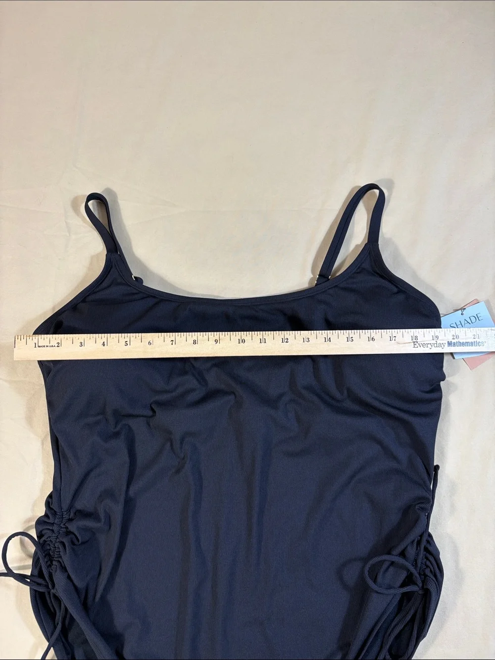 Shade & Shore NWT Black Ribbed Side‎ Cinch One Piece Swimsuit Women's Size 22